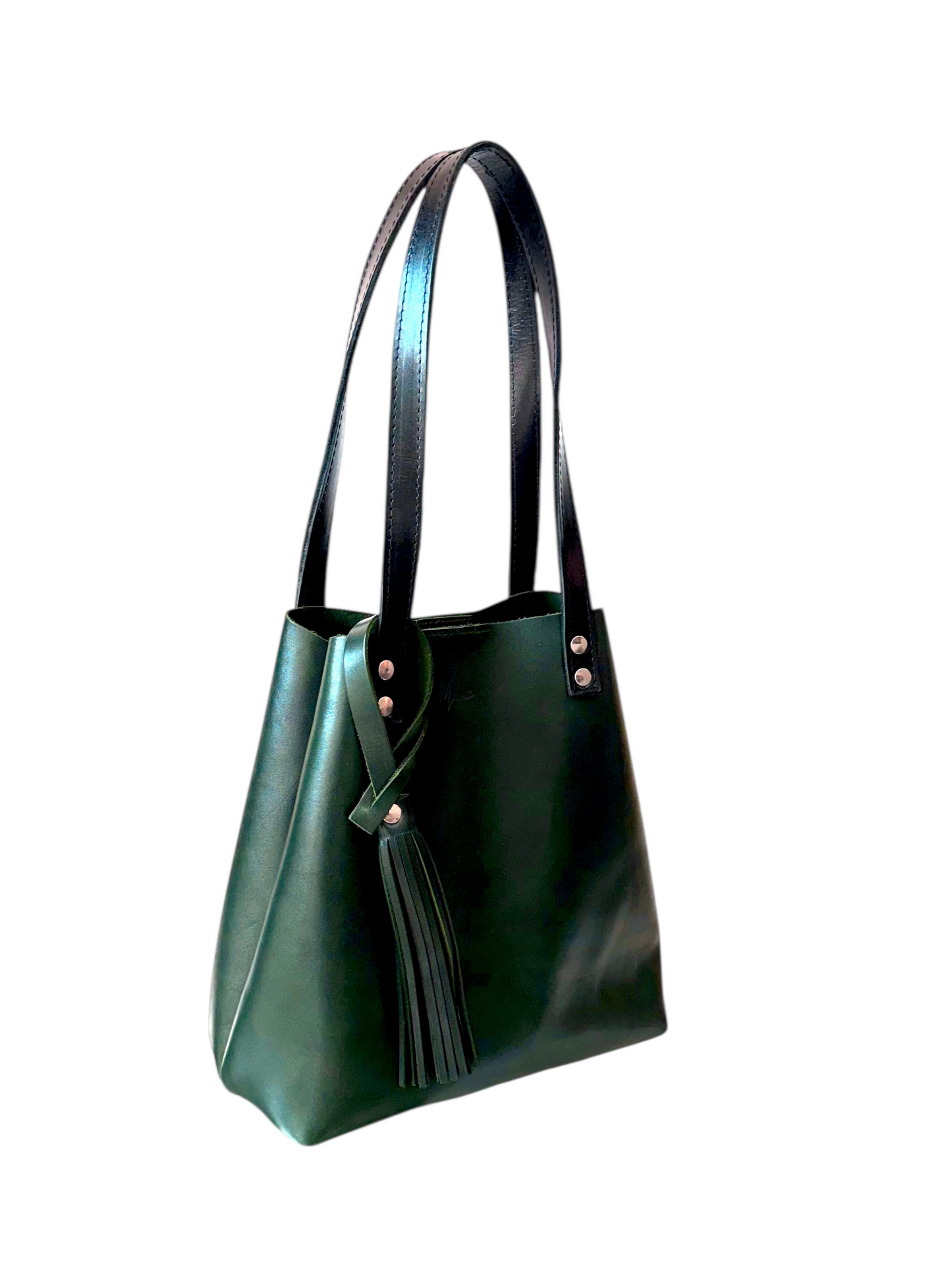Bolso Tote Cuero Praga Plus+ Pull Verde Doble Vista + 💄Cosmetiquera 👝 Gratis!!