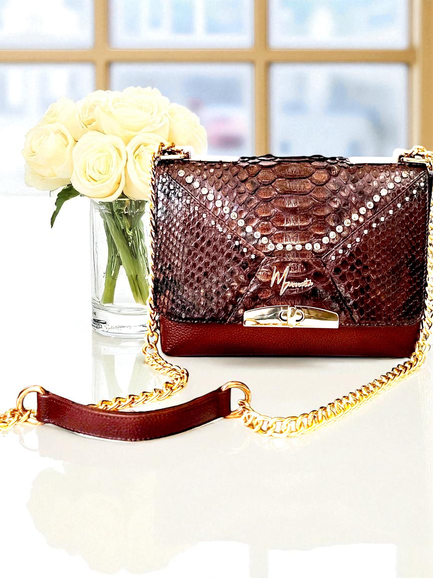 Bolso mod Alemania pitón café lustrado
