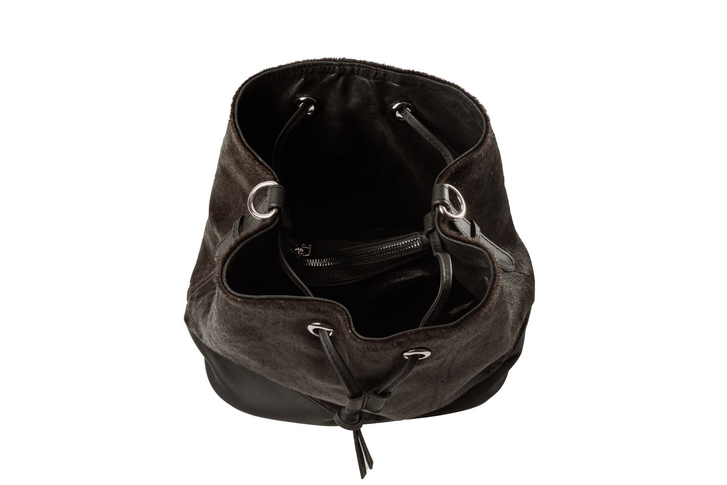 Bolso Dama Irlanda Pelo Res Negro y Cuero Bovino Premium