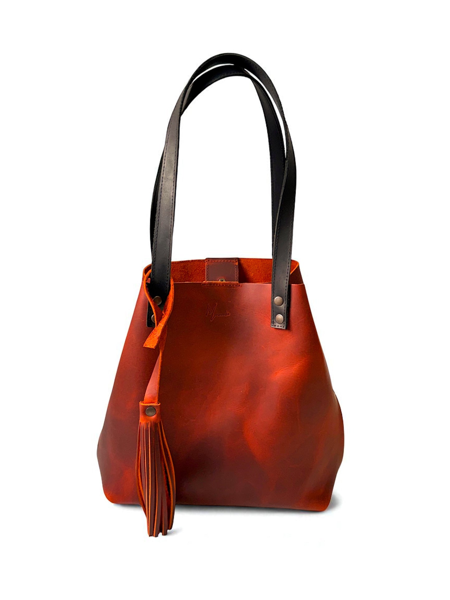 Bolso Tote Cuero Praga Plus+ Crazy naranja Doble Vista + 💄Cosmetiquera 👝 Gratis!!