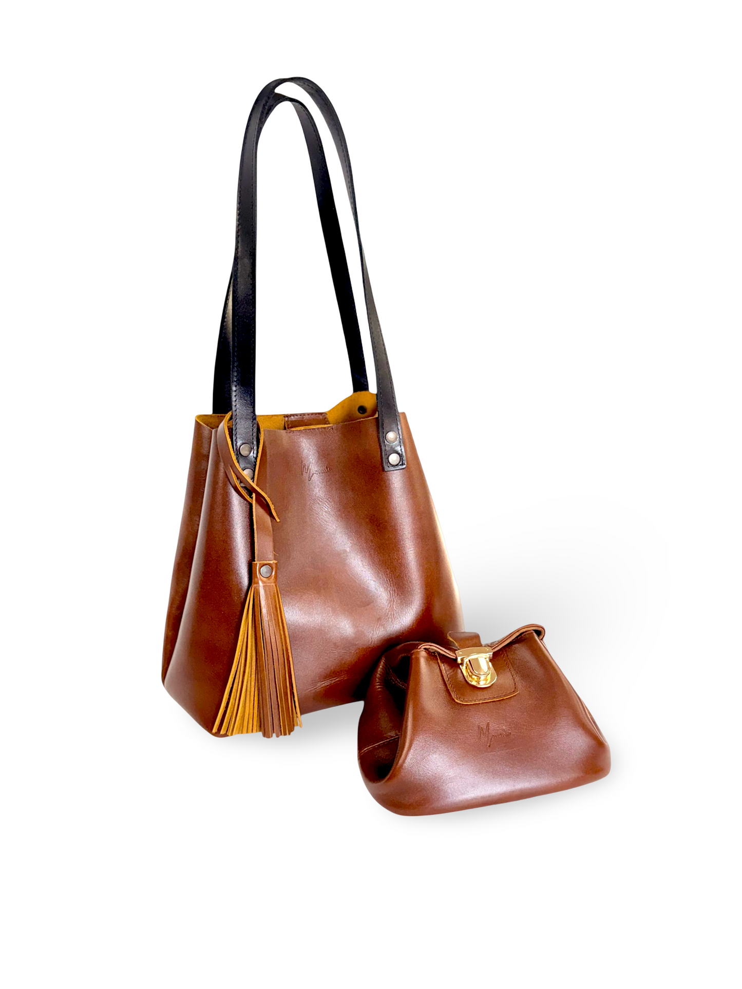Bolsa Dama Tote 100% Piel Mod. Praga+plus Con Cosmetiquera cosmopolitan (pull Roble )