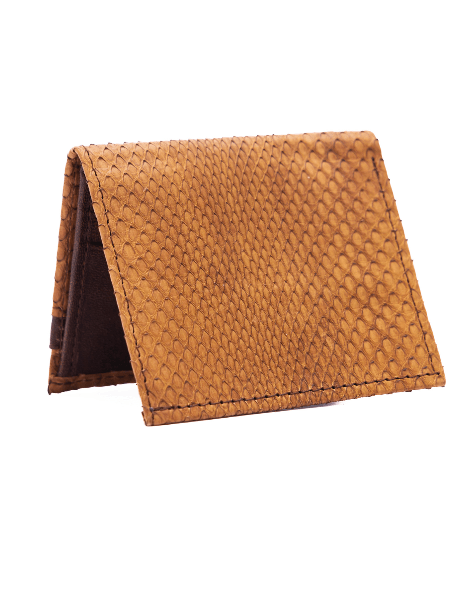 MOSVARTI Billeteras y clips para billetes Cartera vertical de cuero con piel exótica y tecnología RFID Mod Azteca (Pitón Miel)