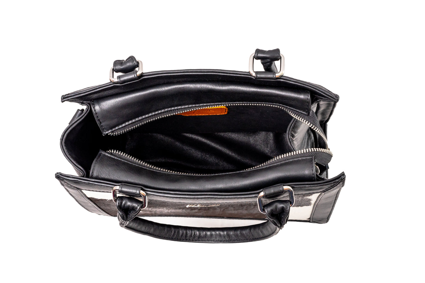 MOSVARTI Bolso Estilo Birkin Bovino pelo Mod. Manhattan( Negro Blanco)