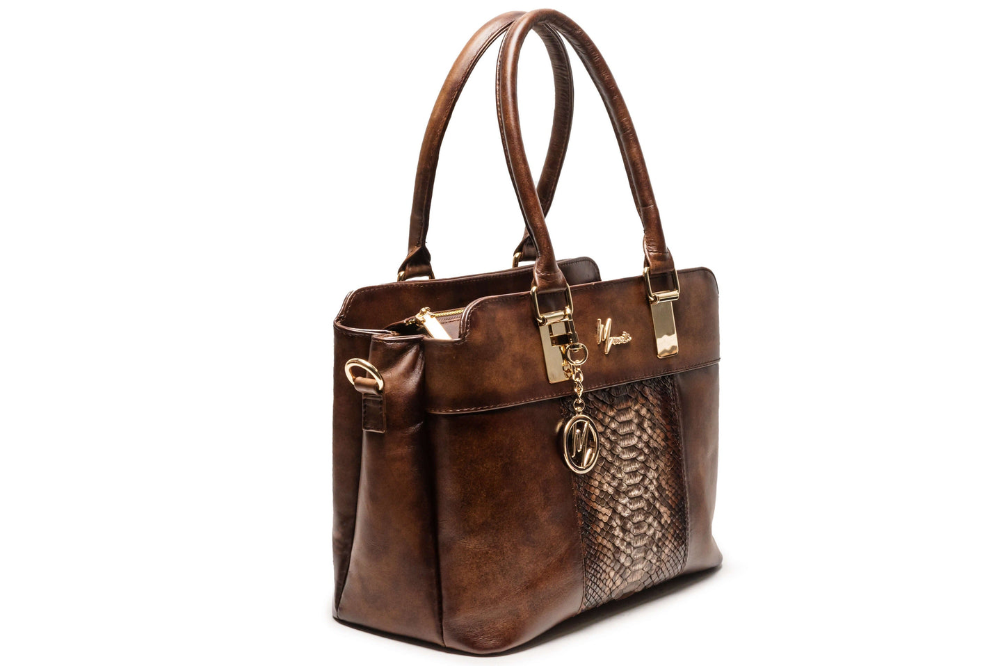 MOSVARTI Bolso Mod Detroit color tabaco con aplic Pitón