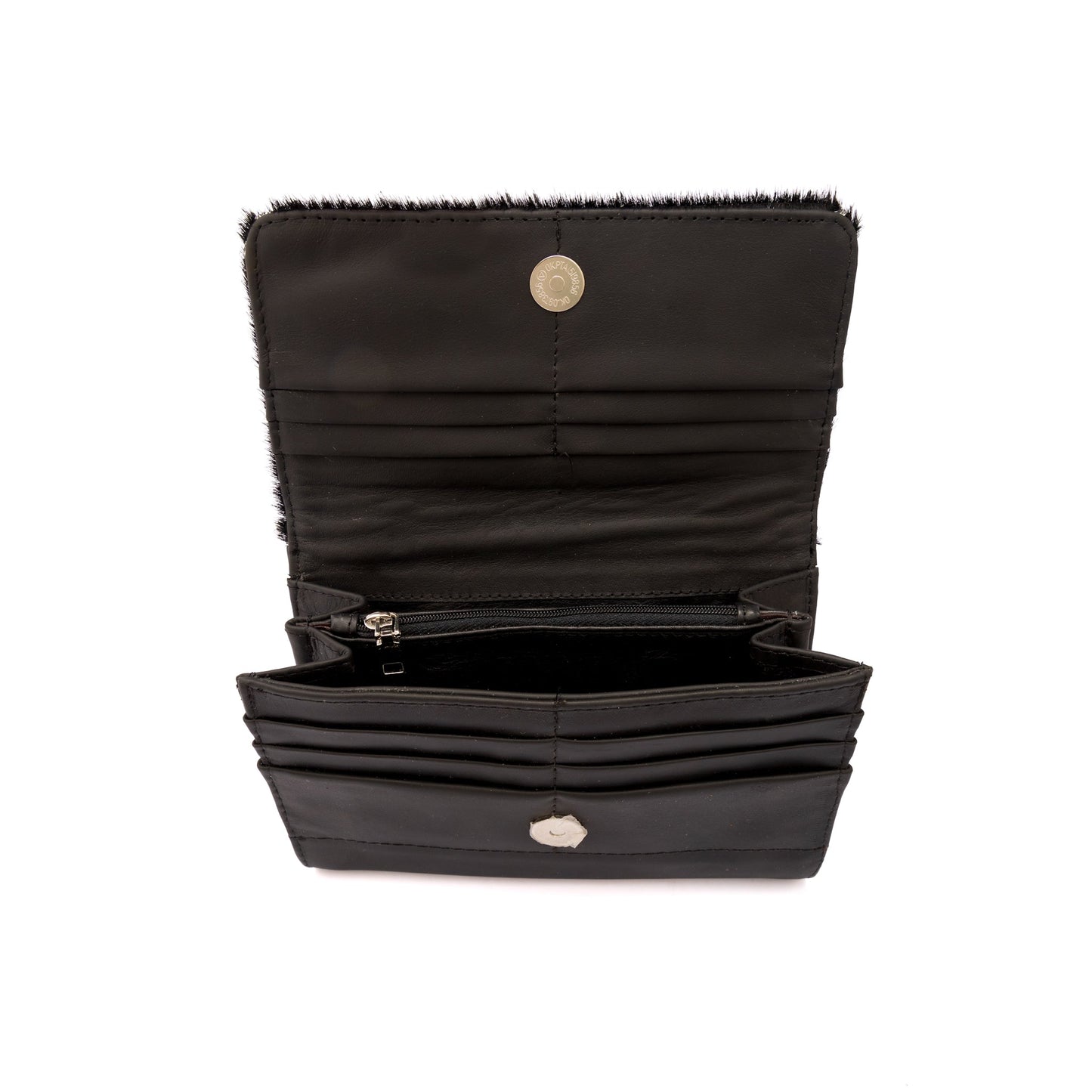 MOSVARTI Bolsos, billeteras y estuches Cartera de Cuero Auténtico con Piel pelo bovino folia plata Mod #2