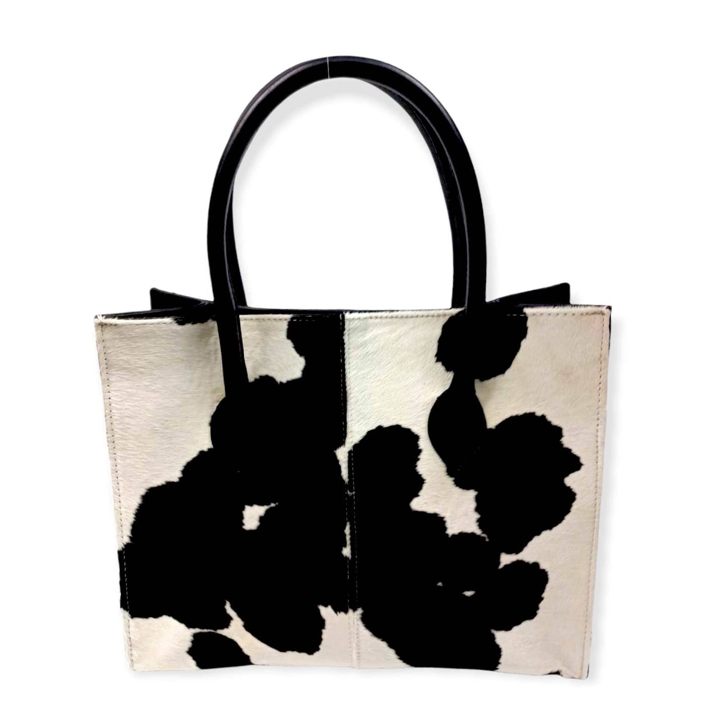 MOSVARTI Bolsa Dama pelo Res vacuno no Nato Elegante y Moderna Mod. Texas (Negro/Blanco)