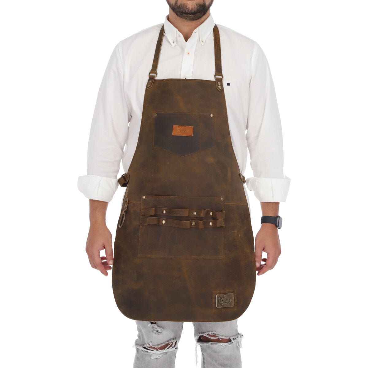 MOSVARTI Mandil Piel 100% Genuina Mandil Parrillero Cuero Genuino (Crazy tang)