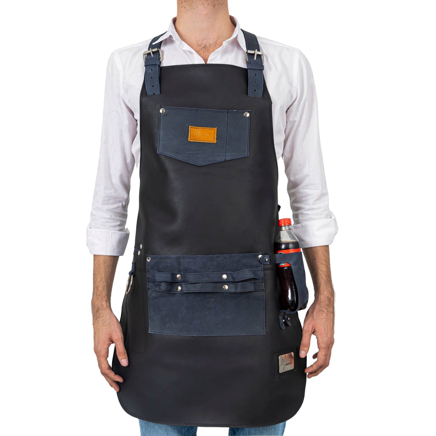 MOSVARTI Mandil Piel Genuina Mod. T-Bone 100% Mandil Parrillero Cuero Genuino (Crazy negro )