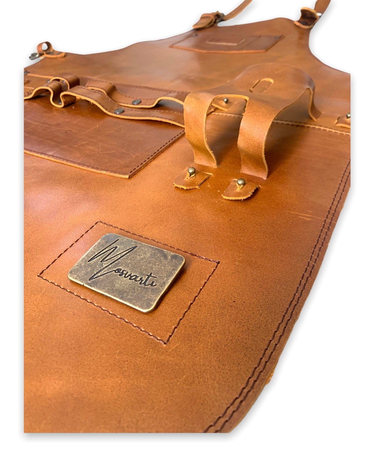 MOSVARTI Mandil Piel Genuina Mod. T-Bone 100% Mandil Parrillero Cuero Genuino (Pull up Miel)