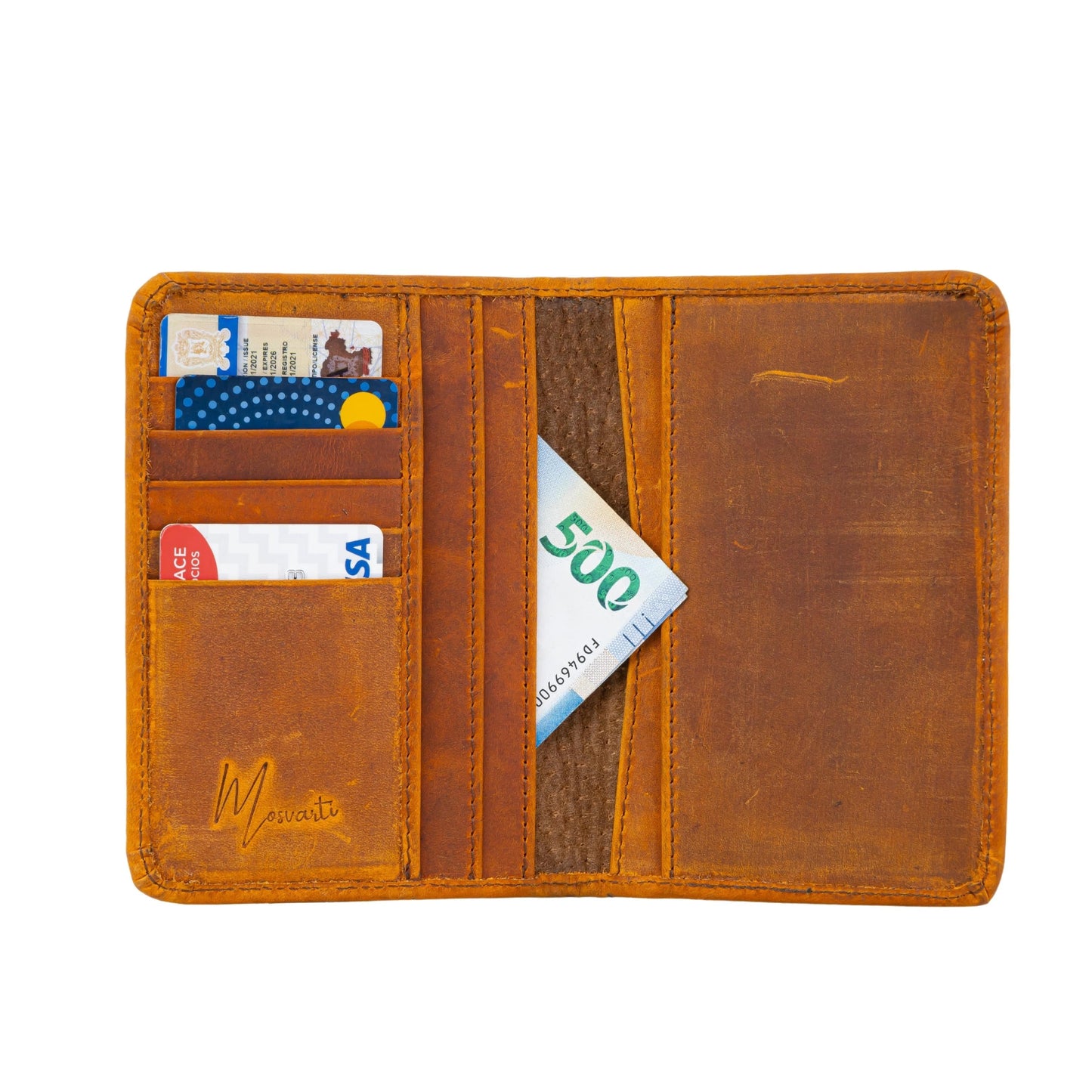 MOSVARTI Porta Pasaporte de Viaje Documentos Funda de viaje Mod. Marcopolo (Crazy Naranja )