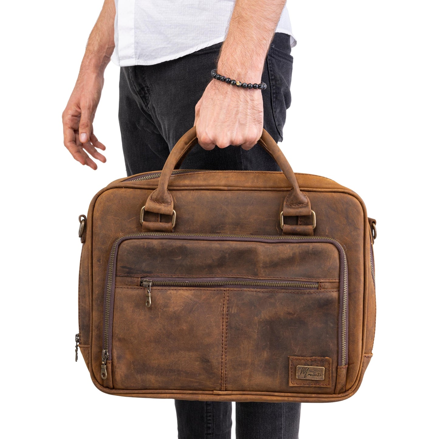 MOSVARTI Portafolio 100% Cuero Mod. Holmes ( Crazy Café)