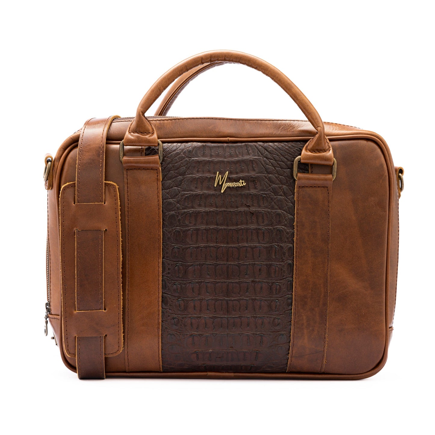 MOSVARTI Portafolio 100% Cuero Mod. Holmes ( Frente cocodrilo Genuino ROBLE )
