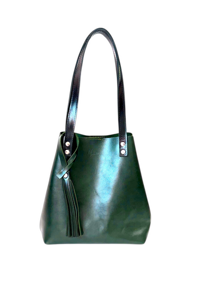 Bolso Tote Cuero Praga Plus+ Pull Verde Doble Vista + 💄Cosmetiquera 👝 Gratis!!