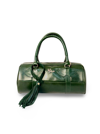 Bolso Dama Cilíndrico 100% Piel Mod duffle Praga  *Pull up Verde*