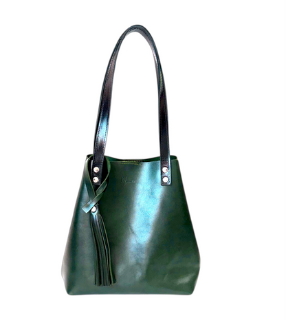 Bolso Tote Cuero Praga Plus+ Pull Verde Doble Vista + 💄Cosmetiquera 👝 Gratis!!