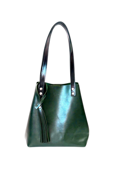 Bolso Tote Cuero Praga Plus+ Pull Verde Doble Vista + 💄Cosmetiquera 👝 Gratis!!