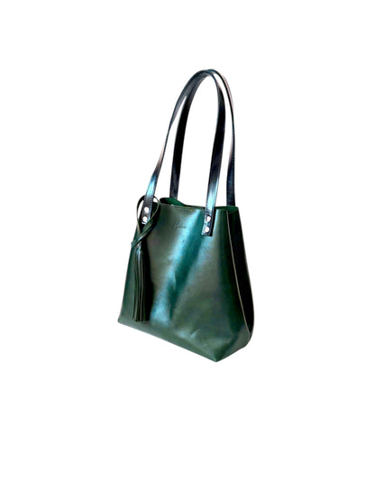 Bolso Tote Cuero Praga Plus+ Pull Verde Doble Vista + 💄Cosmetiquera 👝 Gratis!!