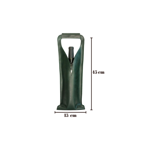 Bolsa de vino de cuero Porta botella piel 100% Mod. (Merlot) Pull up Verde