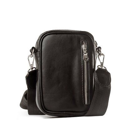 Bandolera Mini Celular Piel Piton Negro Mate