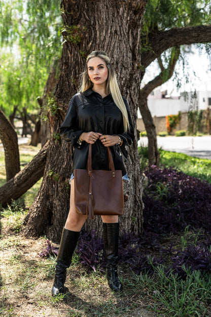 Bolsa Dama Tote 100% Piel Con Cargador Pull Roble + 💄Cosmetiquera 👝 Gratis!!