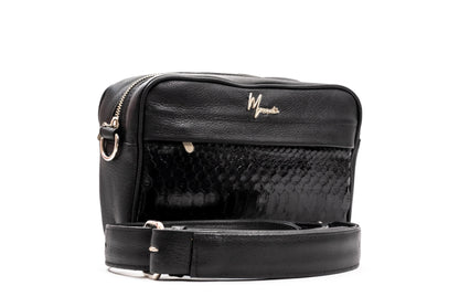 Bandolera  Pitón Negro Lustrado cuerpo floter negro Mod Matew.