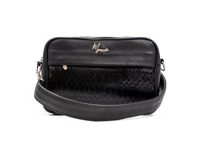 Bandolera  Pitón Negro Lustrado cuerpo floter negro Mod Matew.