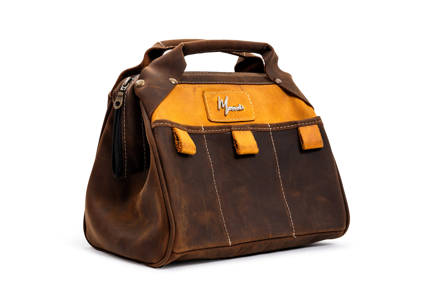 BOLSA BOX HERRAMIENTERA CUERO GENUINO  (CAFE/NARANA)