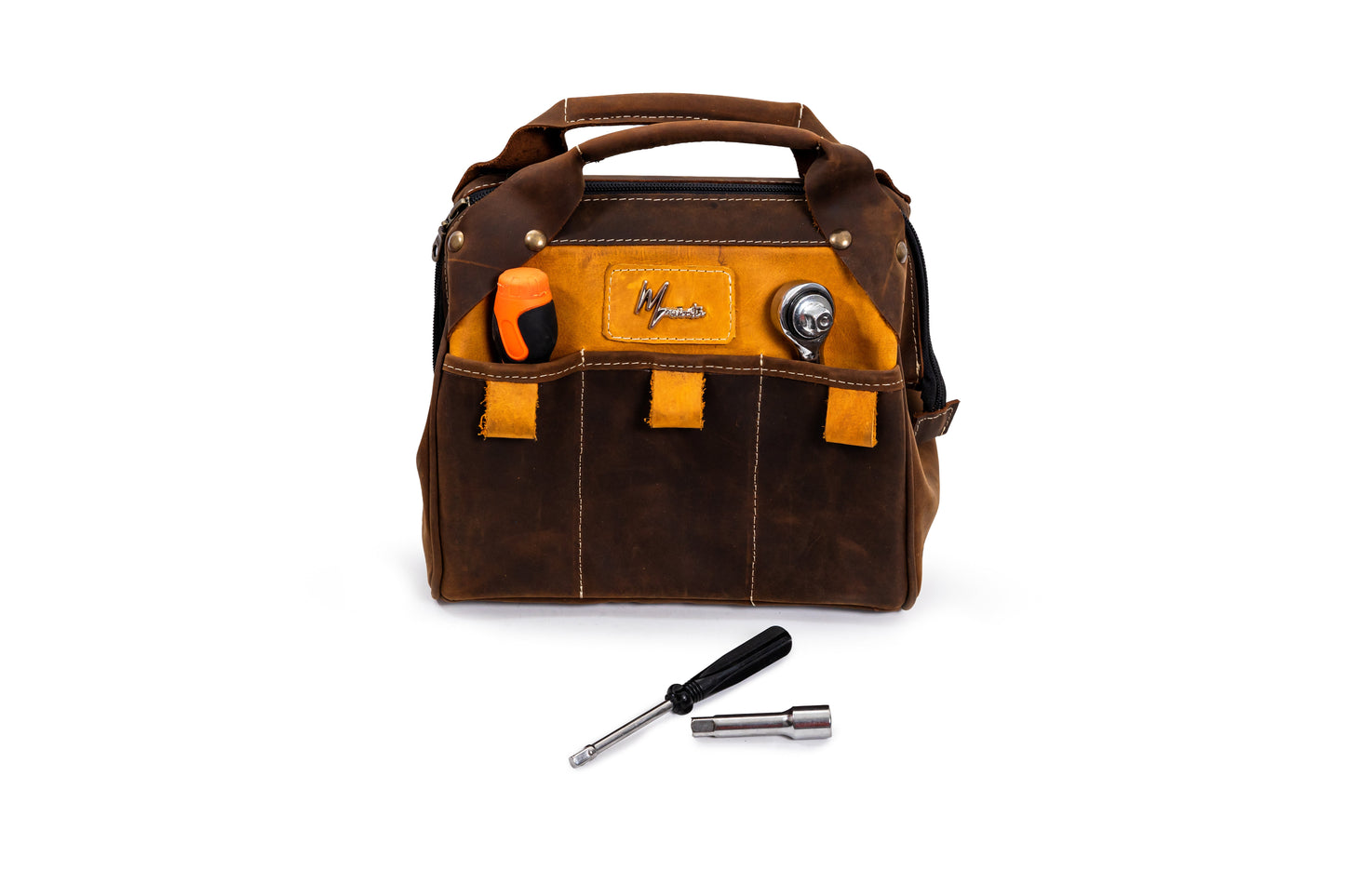 BOLSA BOX HERRAMIENTERA CUERO GENUINO  (CAFE/NARANA)