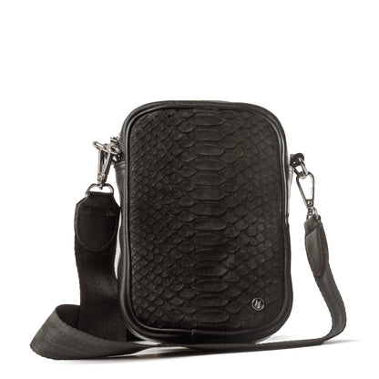 Bandolera Mini Celular Piel Piton Negro Mate