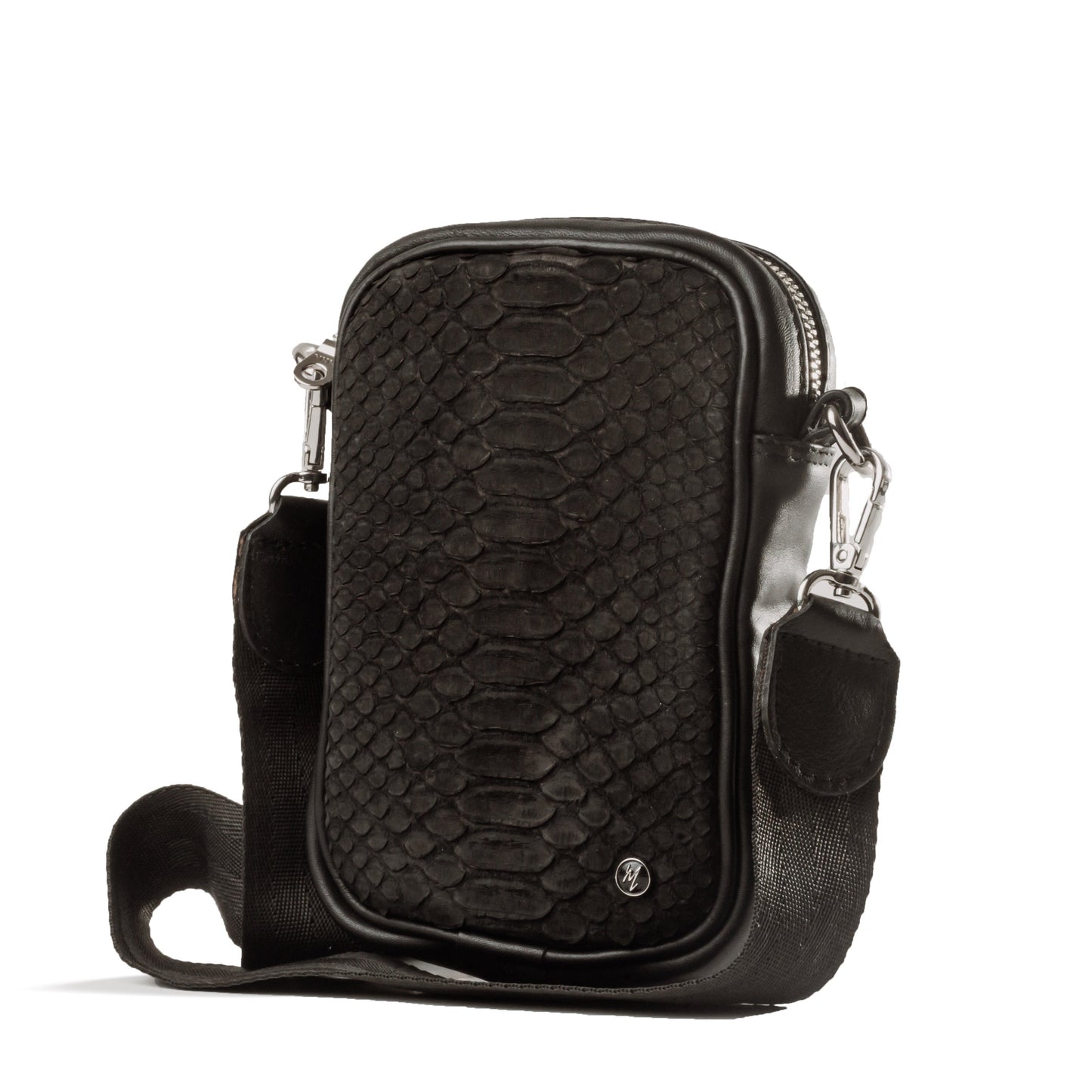 Bandolera Mini Celular Piel Piton Negro Mate
