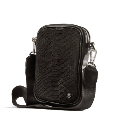 Bandolera Mini Celular Piel Piton Negro Mate