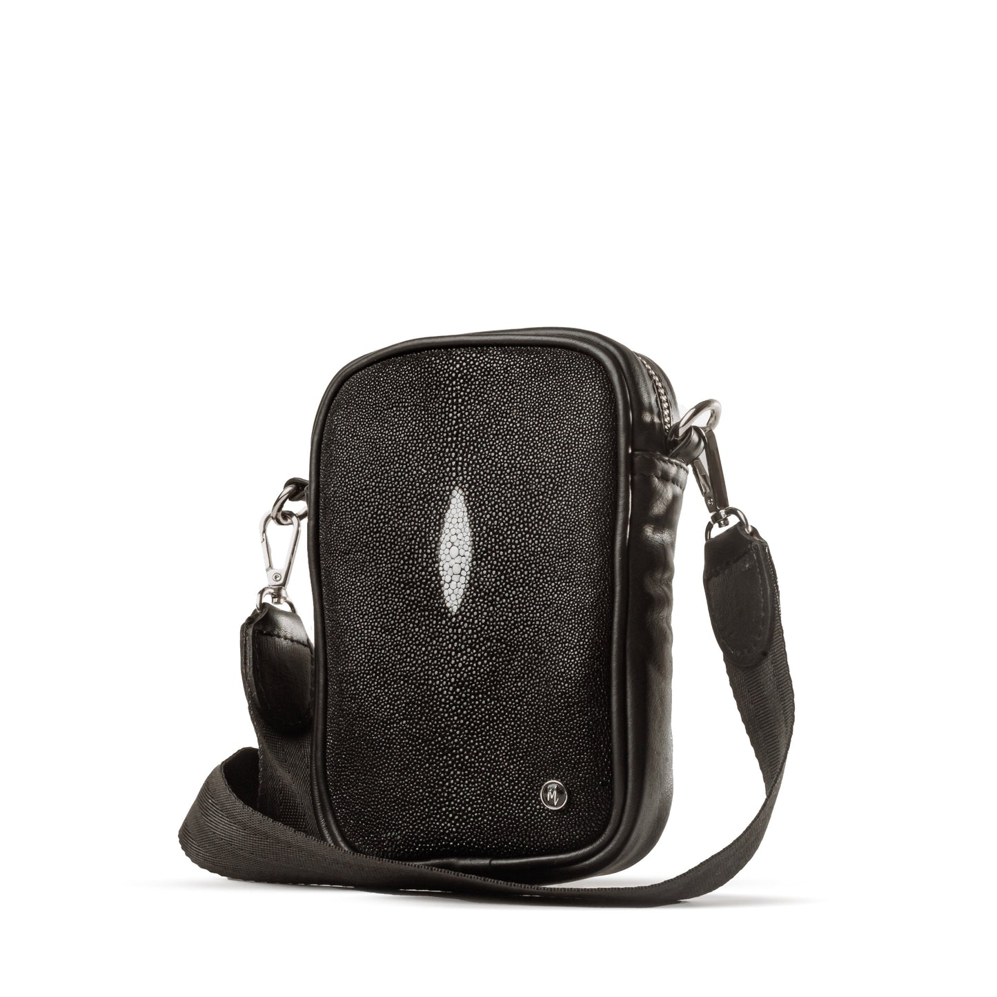 Bandolera Mini Celular Piel Mantarraya Negra Unisex