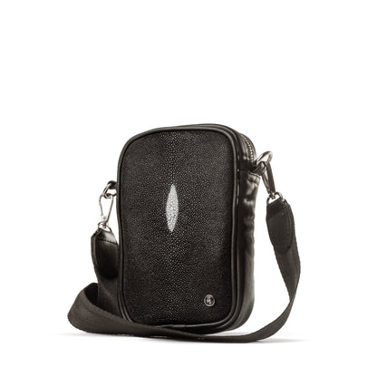 Bandolera Mini Celular Piel Mantarraya Negra Unisex