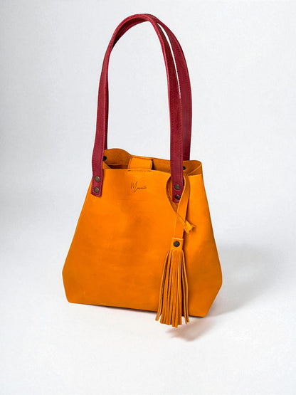 Bolso Tote Cuero Praga Plus+ Crazy miel  Doble Vista  + 💄Cosmetiquera 👝 Gratis!!