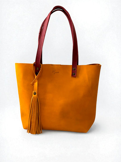 Bolso Tote Cuero Praga Plus+ Crazy miel  Doble Vista  + 💄Cosmetiquera 👝 Gratis!!