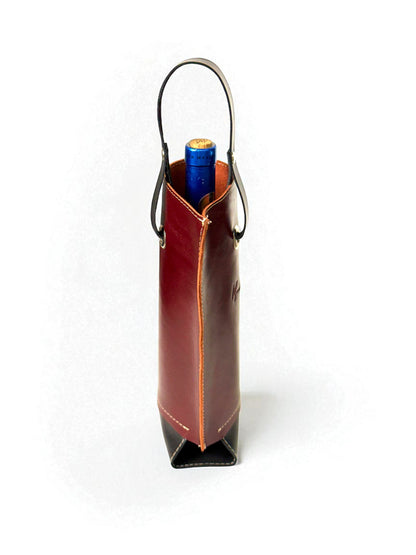 Bolsa de vino de cuero Porta botella piel 100% Mod. (Oporto) pull  shedron