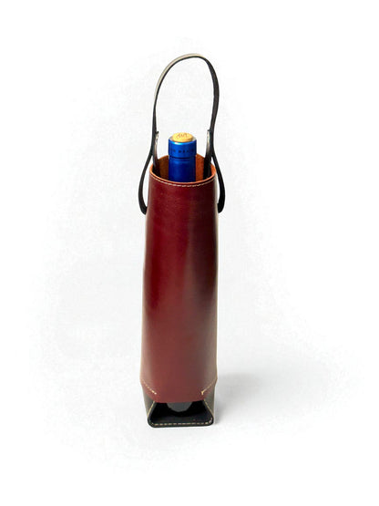 Bolsa de vino de cuero Porta botella piel 100% Mod. (Oporto) pull  shedron