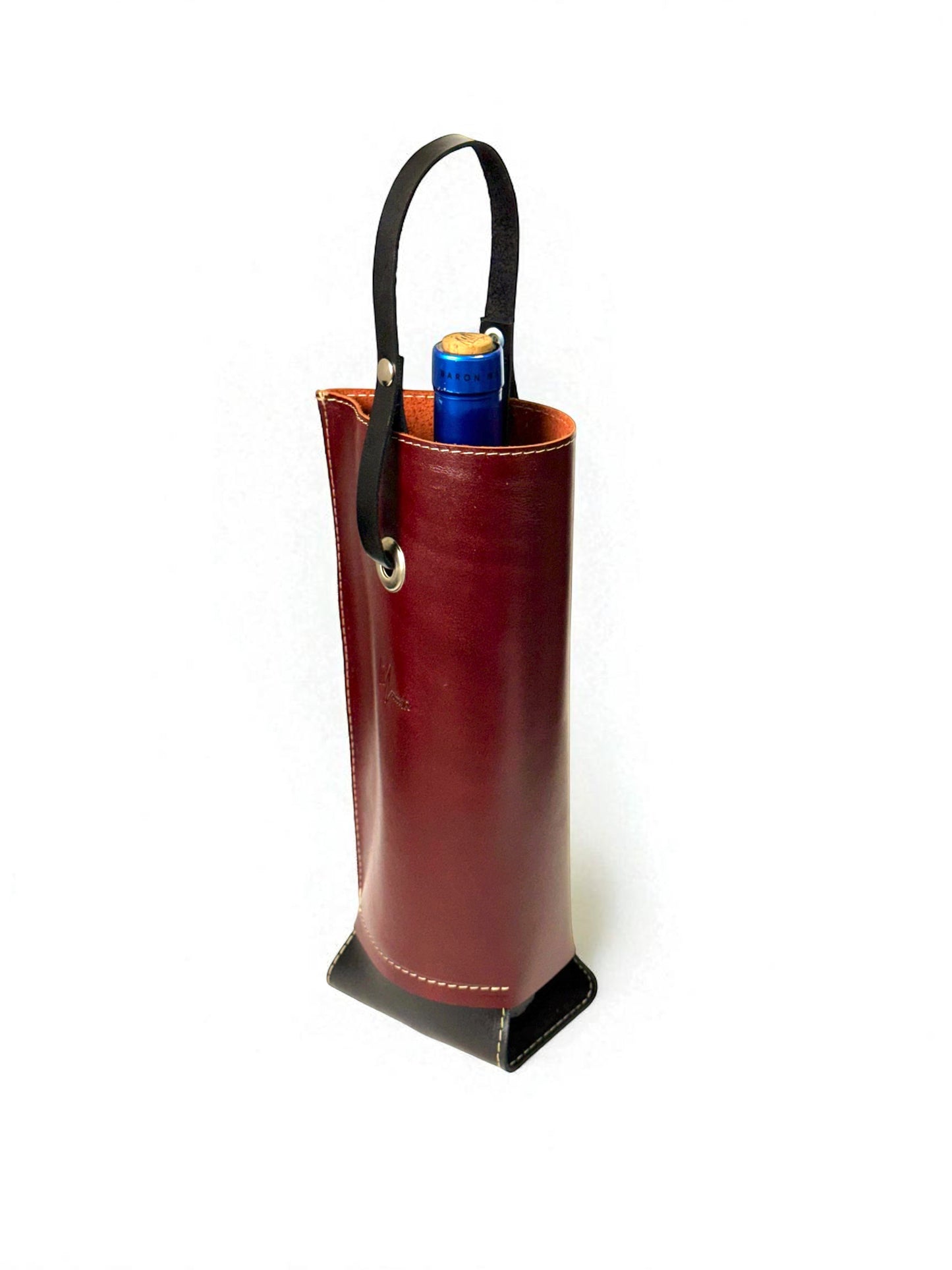 Bolsa de vino de cuero Porta botella piel 100% Mod. (Oporto) pull  shedron