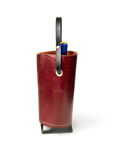 Bolsa de vino de cuero Porta botella piel 100% Mod. (Oporto) pull  shedron