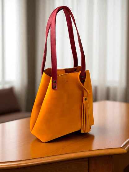 Bolso Tote Cuero Praga Plus+ Crazy miel  Doble Vista  + 💄Cosmetiquera 👝 Gratis!!