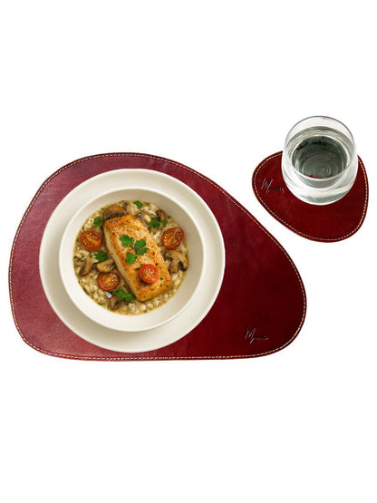 Set Individual bajo plato mantel  y Portavasos de Piel Premium | Mosvarti
