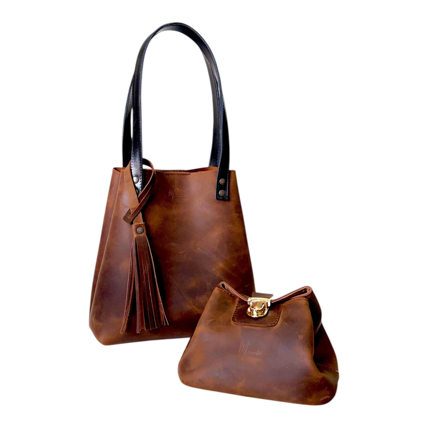 Bolsa Dama Tote 100% Piel Mod. Praga+plus  Con Cosmetiquera cosmopolitan  (Crazy Café)