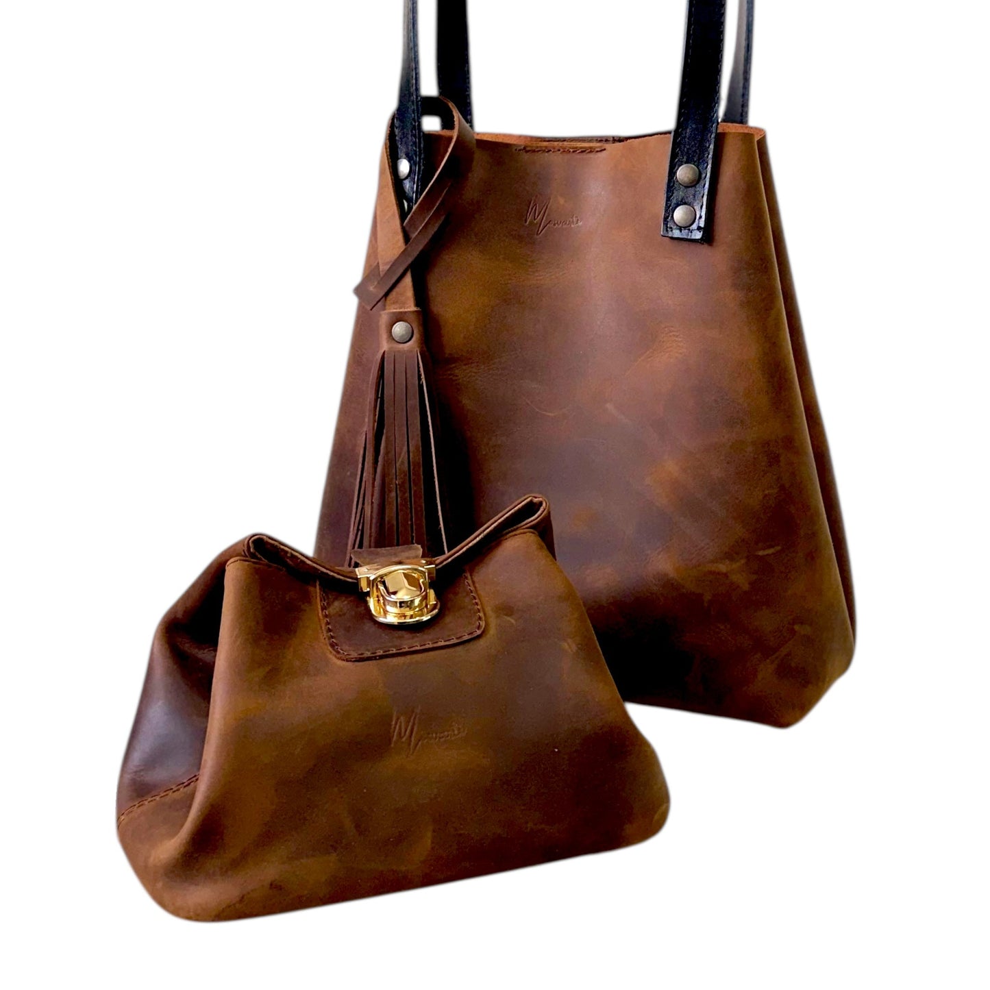 Bolsa Dama Tote 100% Piel Mod. Praga+plus  Con Cosmetiquera cosmopolitan  (Crazy Café)