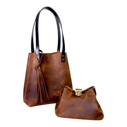 Bolsa Dama Tote 100% Piel Mod. Praga+plus  Con Cosmetiquera cosmopolitan  (Crazy Café)