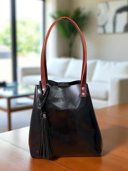 Bolso Tote Cuero Praga Plus+ Pull negro Doble Vista + 💄Cosmetiquera 👝 Gratis!!