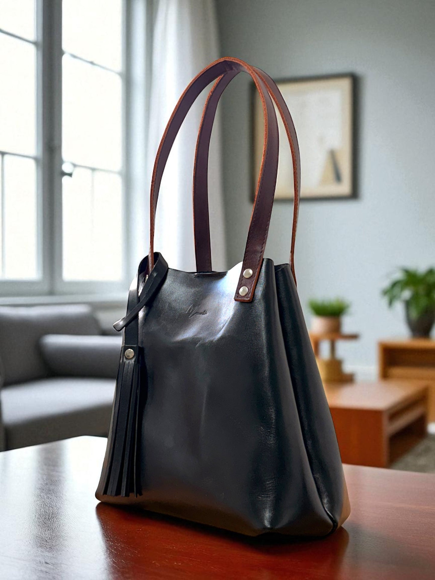 Bolso Tote Cuero Praga Plus+ Pull negro Doble Vista + 💄Cosmetiquera 👝 Gratis!!