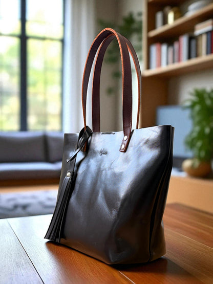 Bolso Tote Cuero Praga Plus+ Pull negro Doble Vista + 💄Cosmetiquera 👝 Gratis!!