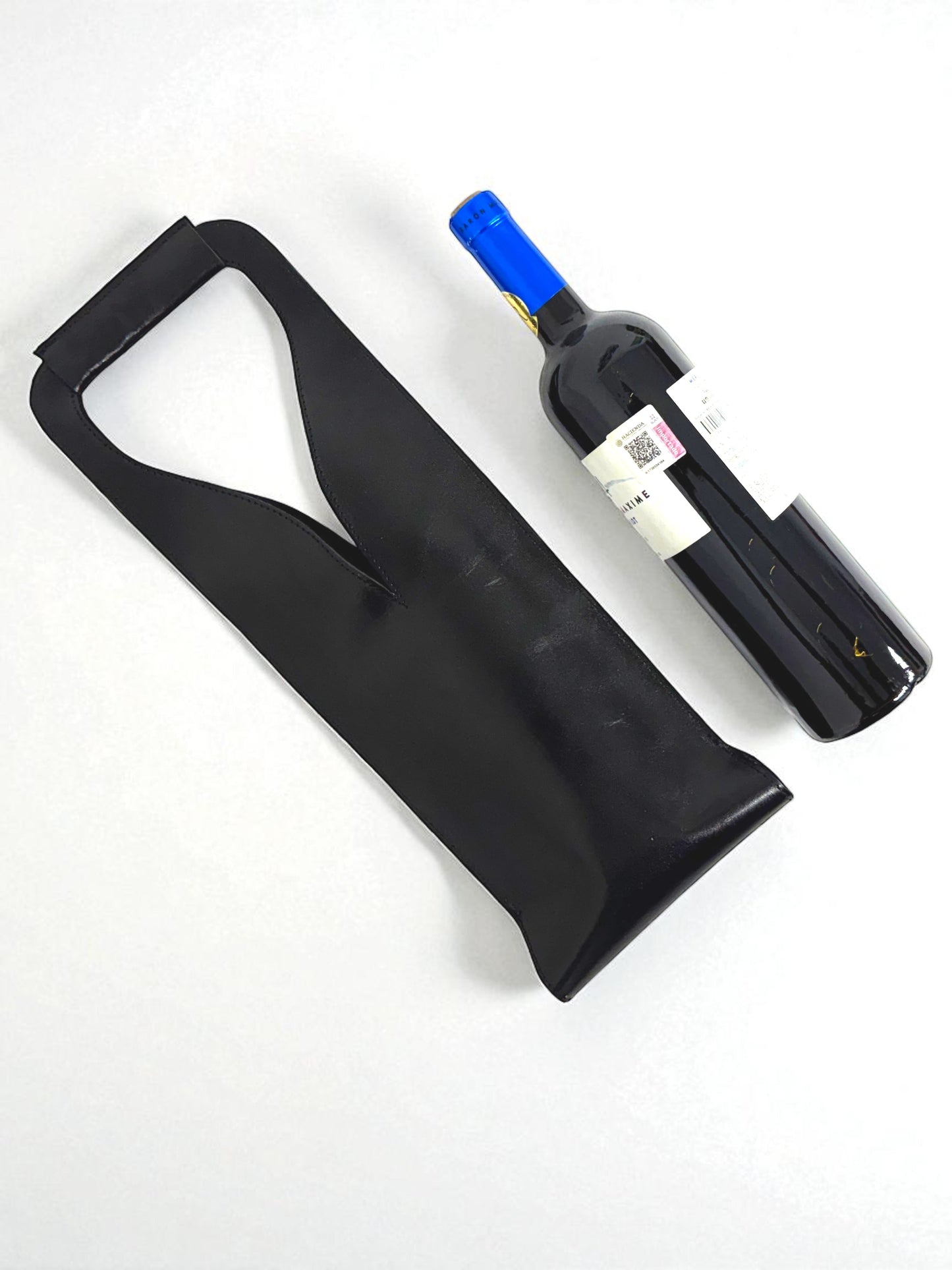 Bolsa de vino de cuero Porta botella piel 100% Mod. (Merlot) NEGRO PULL