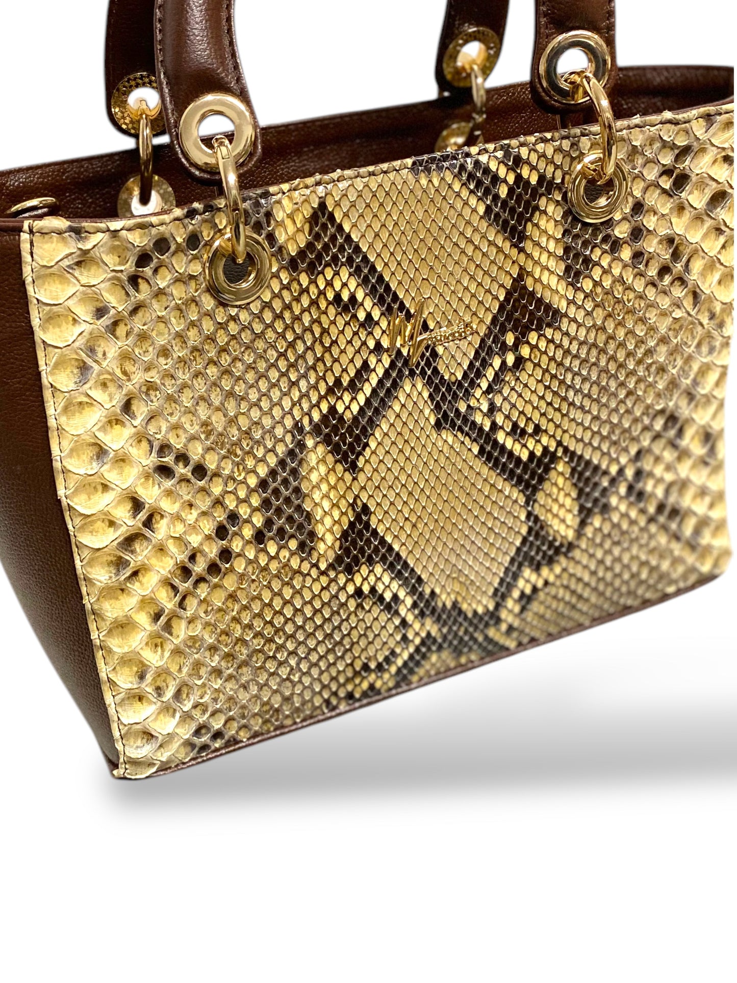 Bolso Tipo kelly mod. Viena Pitón Coñac