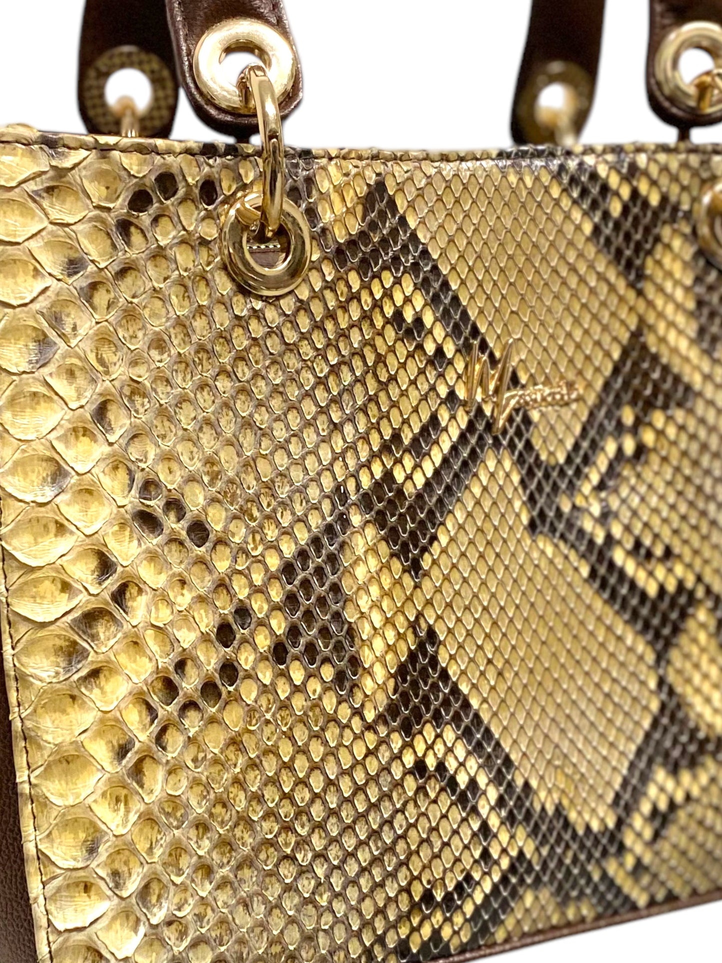 Bolso Tipo kelly mod. Viena Pitón Coñac